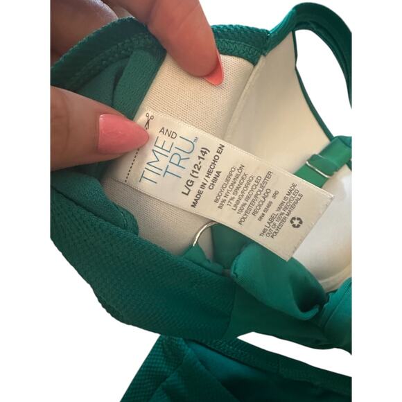 Green Textured X Tie Back High Waist Bikini Women's Large 12-14 New - Picture 7 of 11